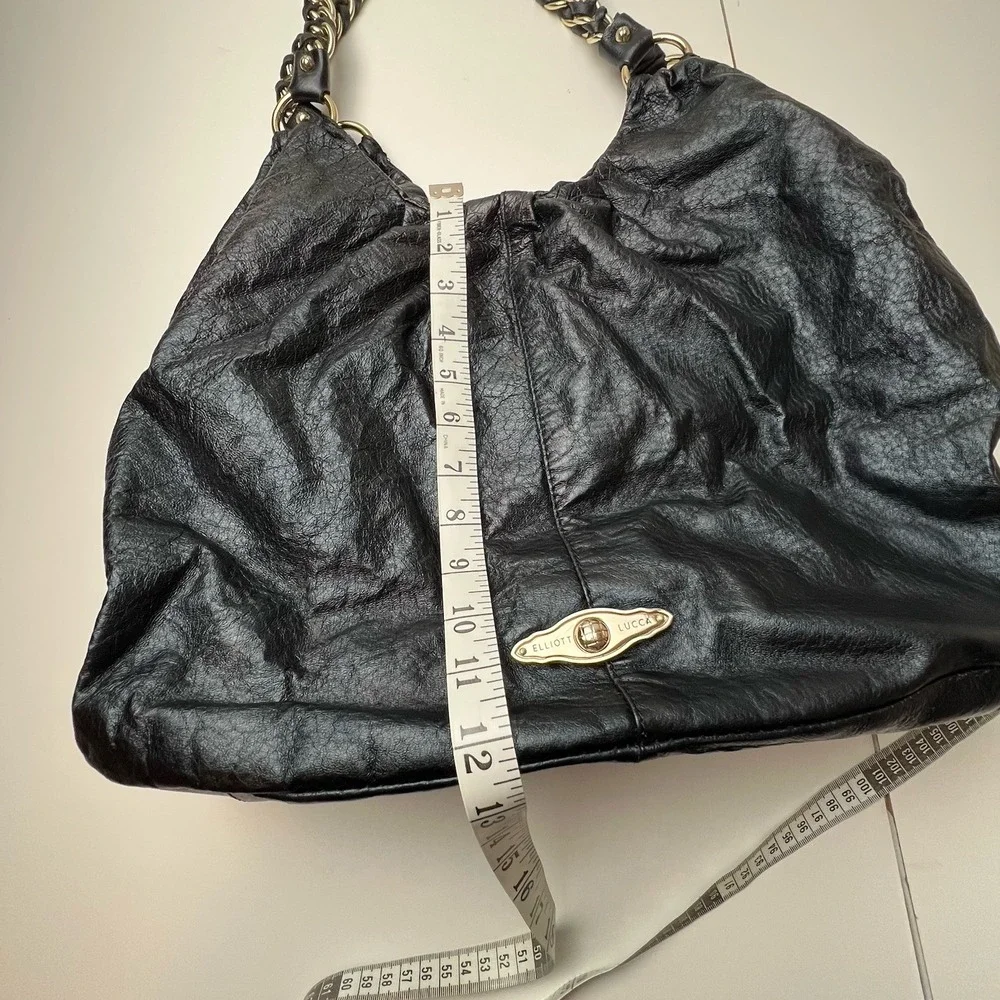 Elliott Luca pebbled black leather and chain purse shoulder bag